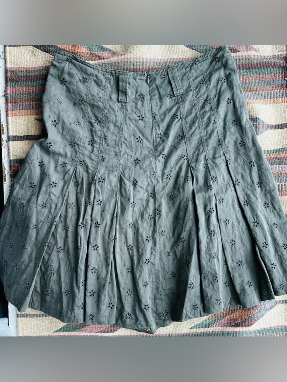 Burberry Olive Green Eyelet A-Line Skirt 100% Cotton Women’s 8